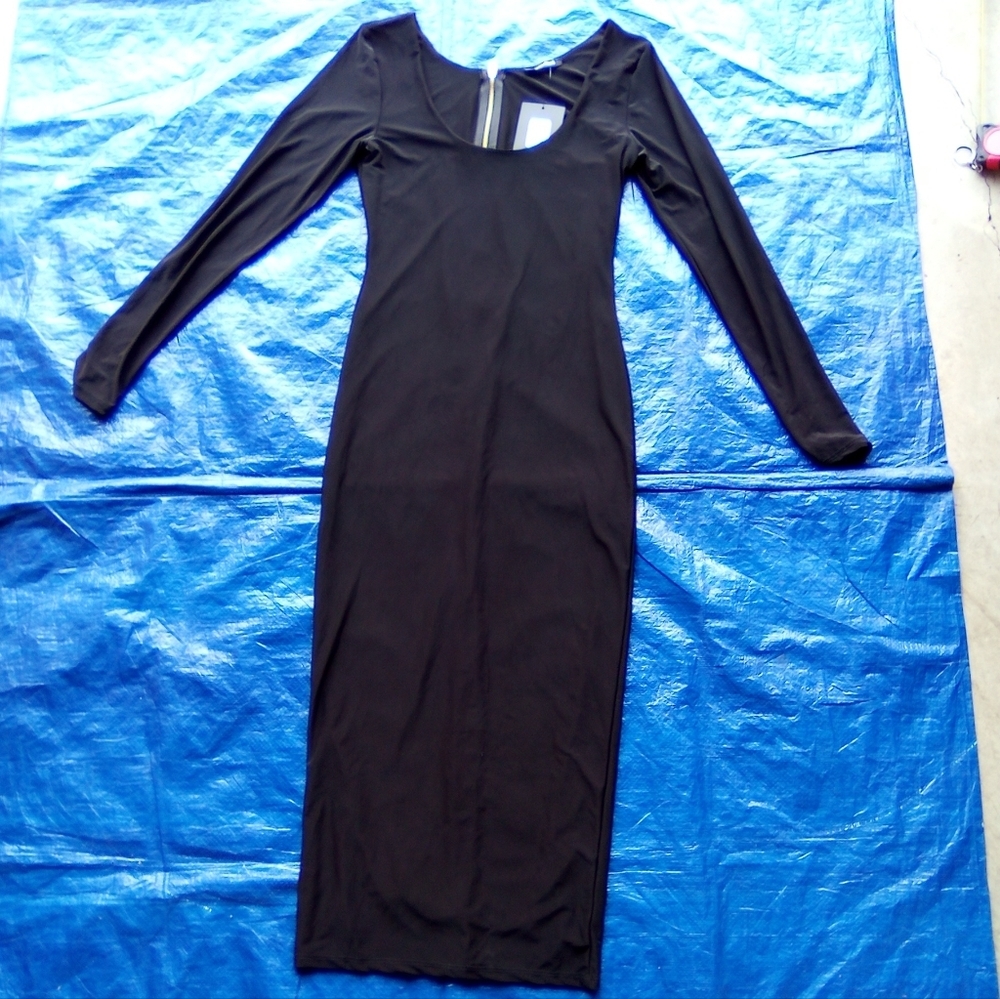 Fashion Nova Elegant Black Long Sleeve Dress